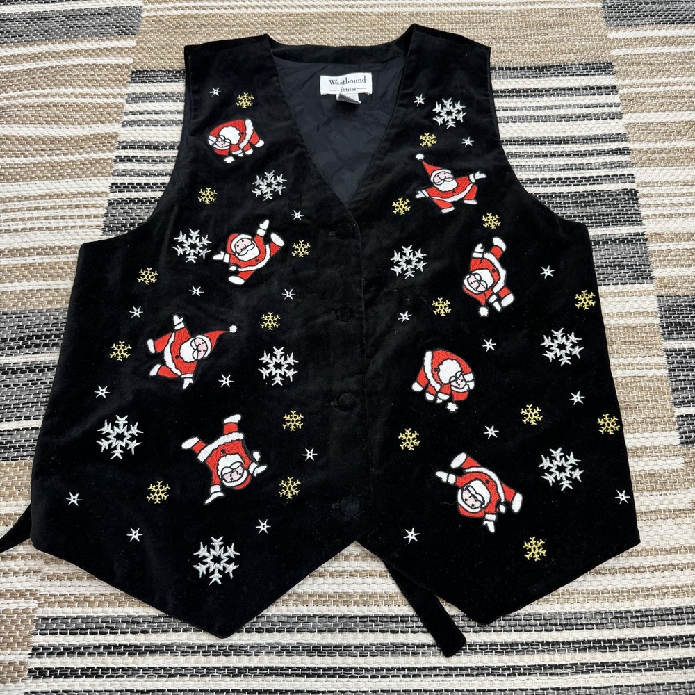 Vintage Westbound Vest Women's Petite Medium Santa Embroidered‎ Christmas 90s